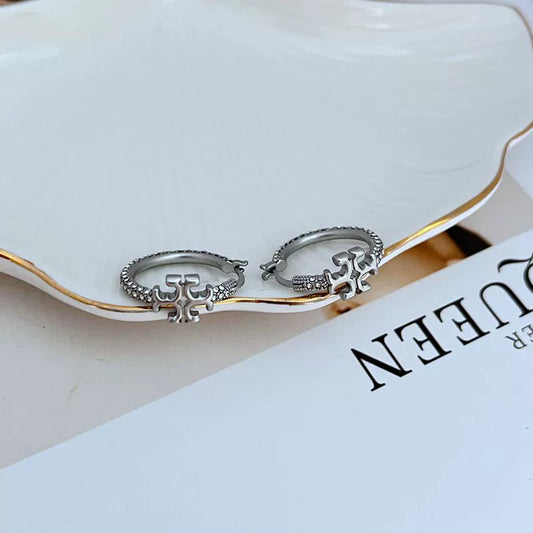 Classic Logo Pave Huggie Hoops

