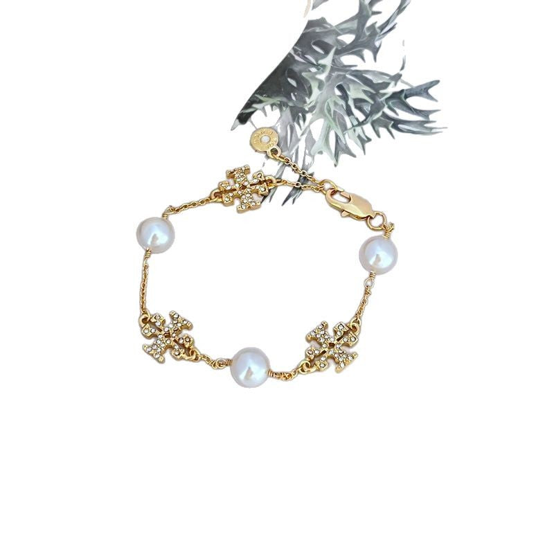 Tory Burch Rose Gold Pearl & Pave Bracelet

