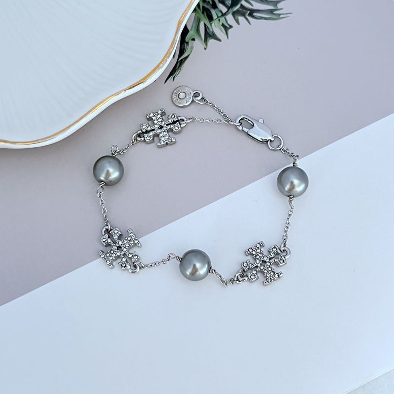 Tory Burch Gold-Tone Pearl & Rhinestone Bracelet

