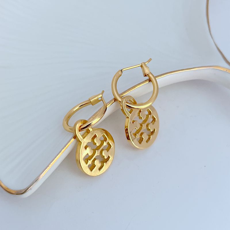 Tory Burch Round Logo Dangle Hoops

