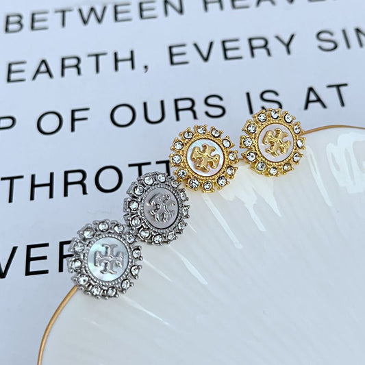 Tory Burch Crystal Halo T-Logo Studs

