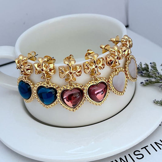 Tory Burch T-Logo Gemstone Heart Dangles


