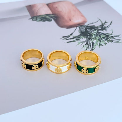 Gold-Tone Wide Band Enamel Rings

