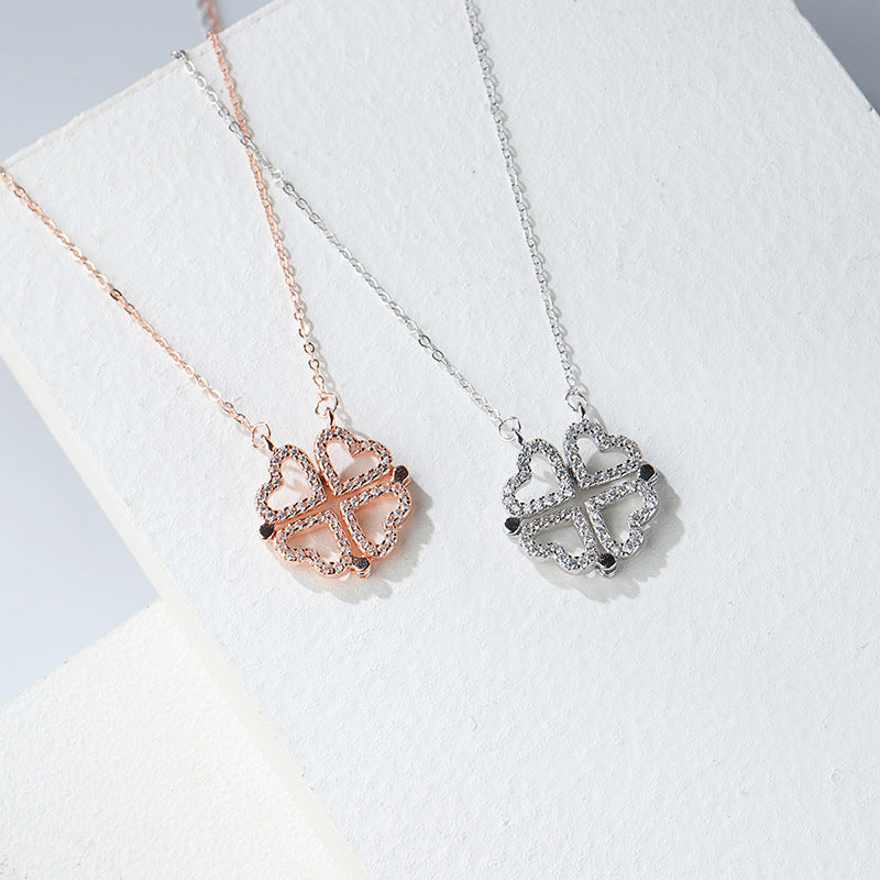 Magnetic Four-Leaf Heart Necklace

