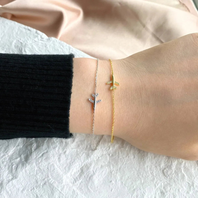 Silver Airplane Gemstone Bracelet

