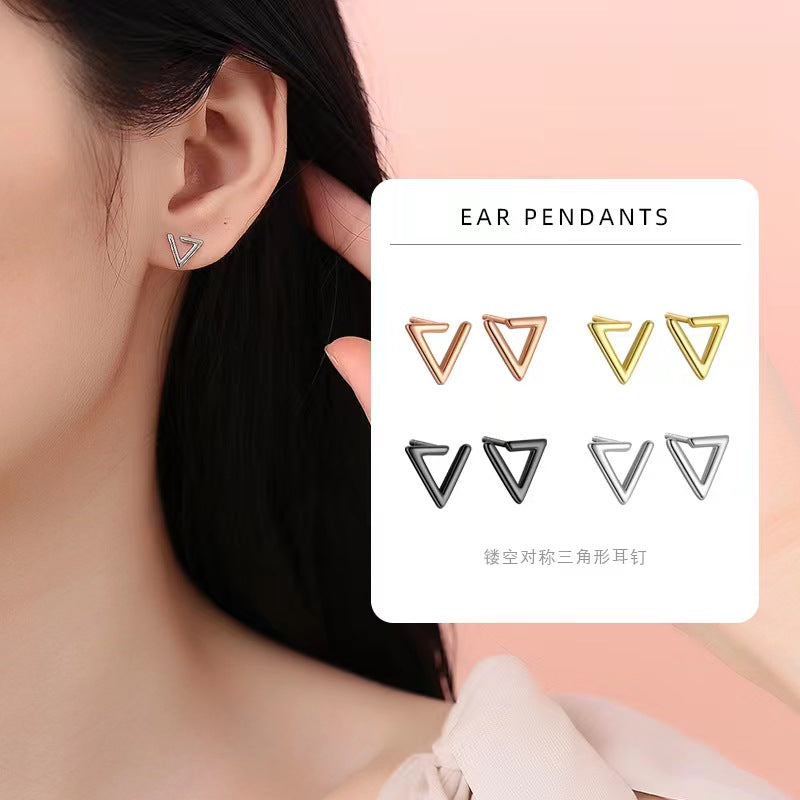 silver triangle stud earrings