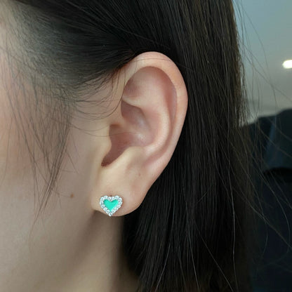 Sparkling Gold Heart Studs with Teal/Mint Center

