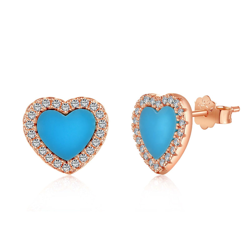 CZ Bordered Blue Heart Studs

