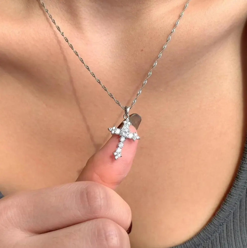 Layered Look Beaded Cross Necklace with Evil Eye

