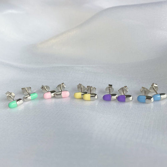 Purple and Silver Pill Shaped Studs

