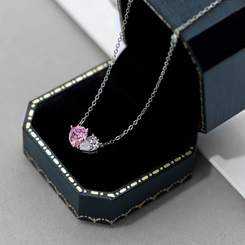 Exquisite Pink and White Heart Gold Necklace

