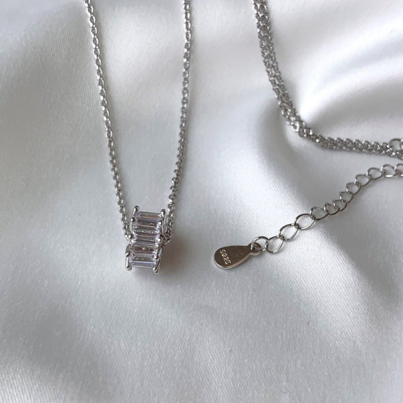 Minimalist Crystal Cylinder Pendant on Silver Chain

