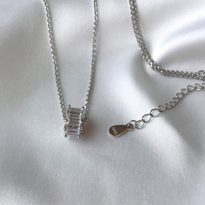 Minimalist Crystal Cylinder Pendant on Silver Chain

