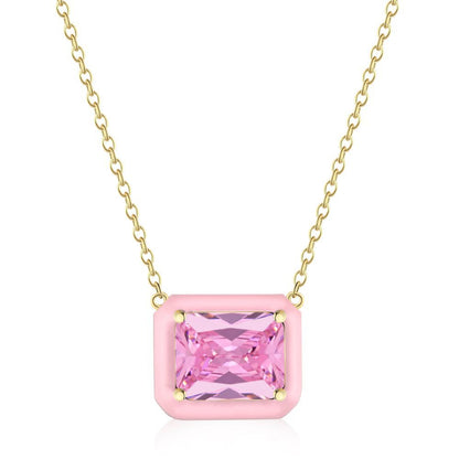 Pale Pink Enamel Square Frame Necklace

