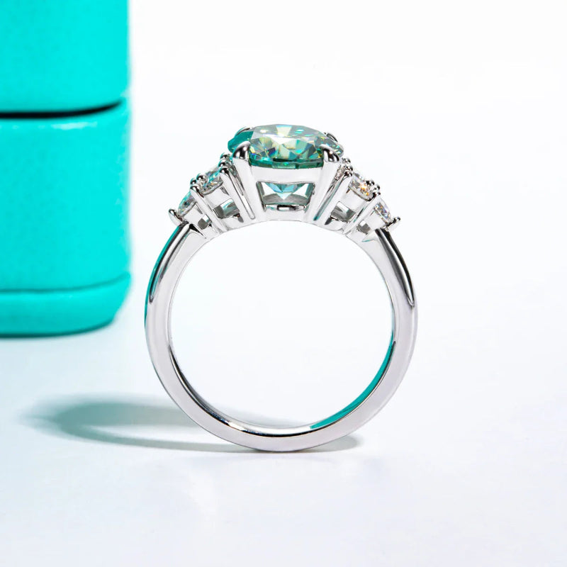 Elegant Green Moissanite Side Stone Ring

