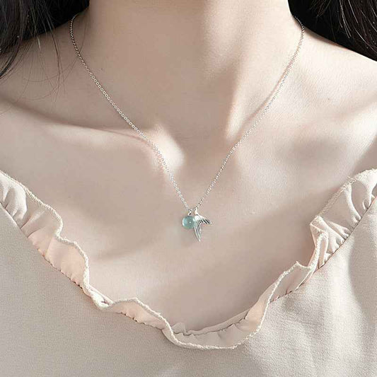 Silver Mermaid Tear Pendant Necklace