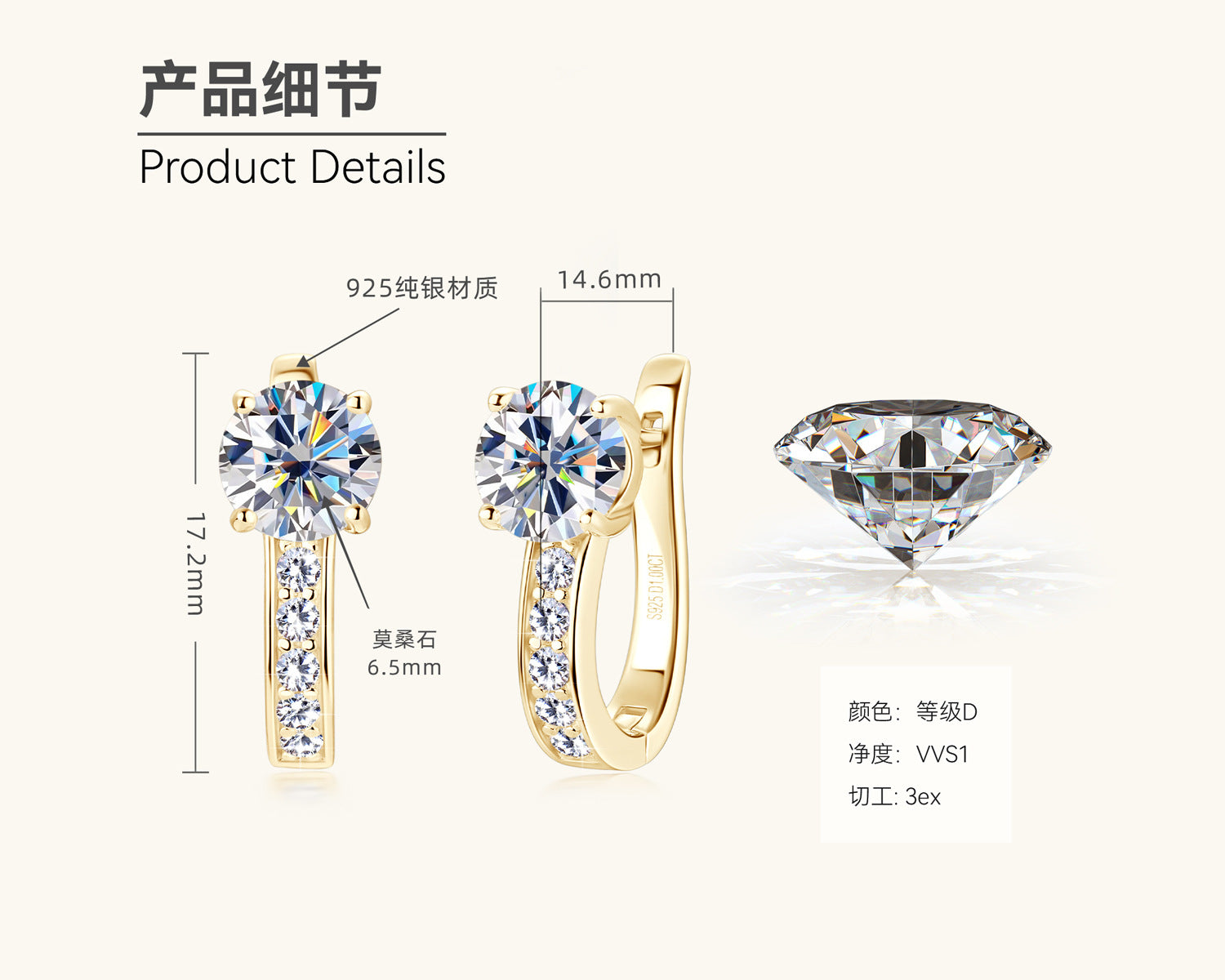Classic Moissanite Drop Hoop Earrings

