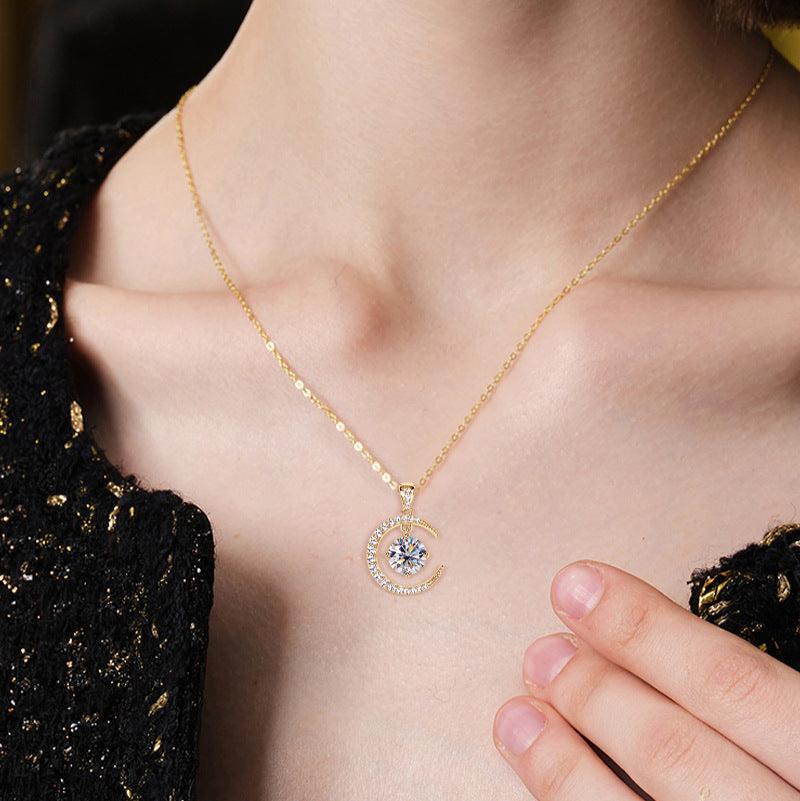 Versatile Moon & Moissanite Pendant Necklace

