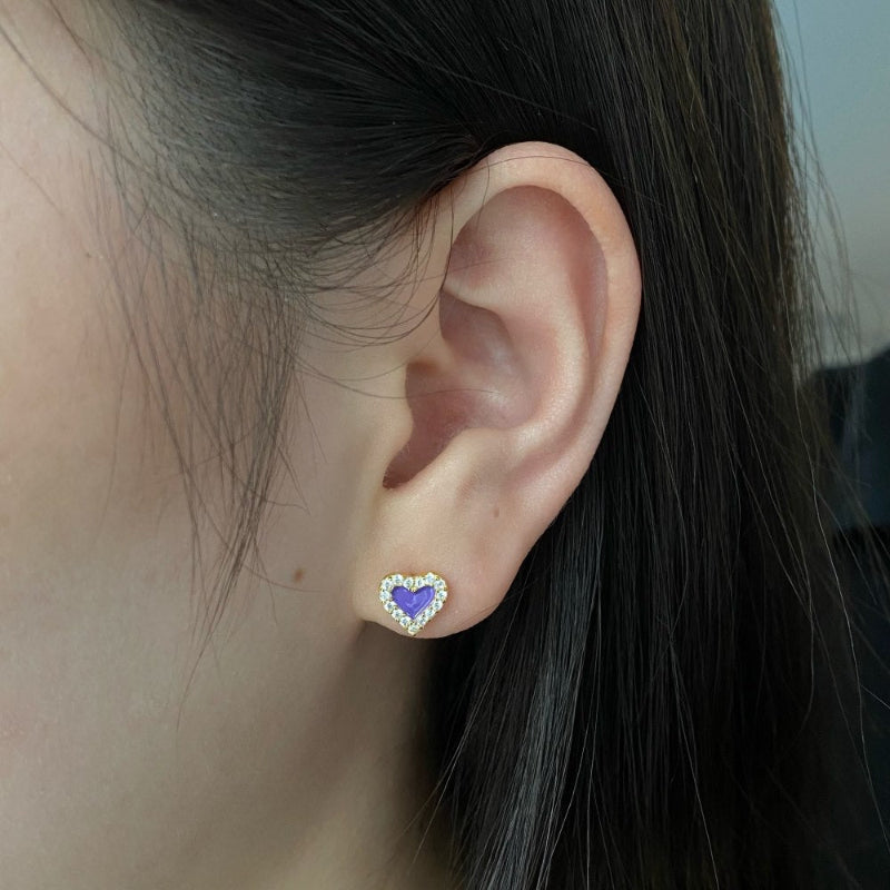 Petite Purple Heart Studs with Crystal Edge


