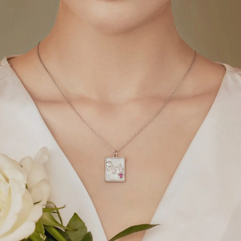 Marbled Enamel Mama Necklace for Mom

