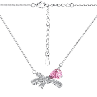 Subtle Silver Bow and Heart of Love Necklace


