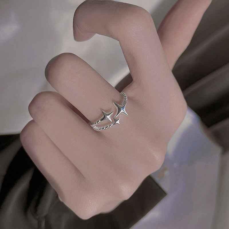Sterling silver Double Star Open Band Ring