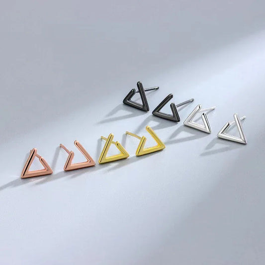 S925 Sterling Silver Simple triangle Stud Earring - JIMMY JEWELRY 01