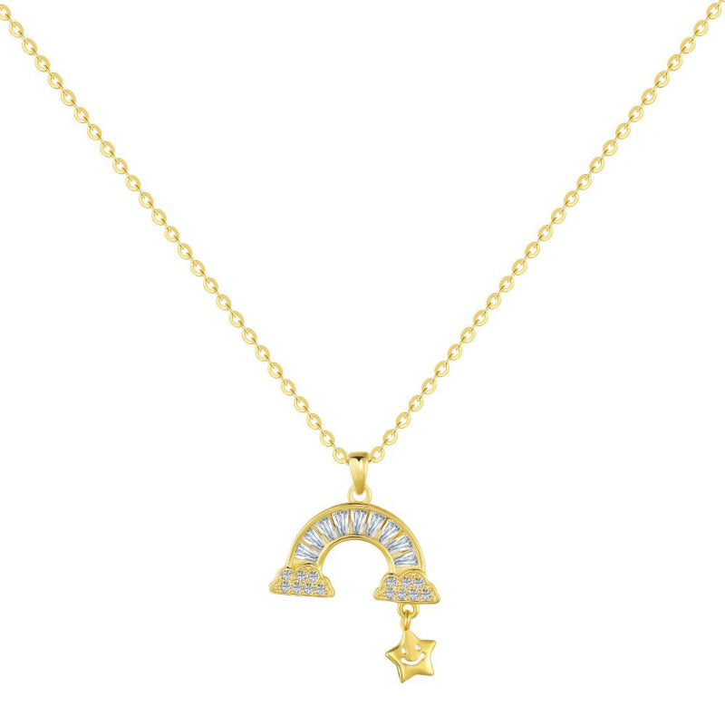 Trendy Silver Hopeful Rainbow and Smiling Star Pendant

