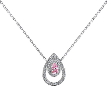 Trendy Silver Micro-Pave Double Teardrop Necklace

