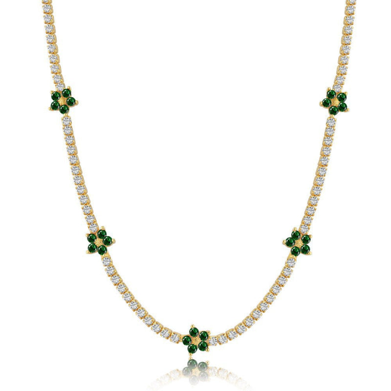 Sparkling Flower Station Choker with Emerald Centers

