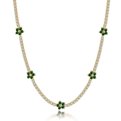 Sparkling Flower Station Choker with Emerald Centers


