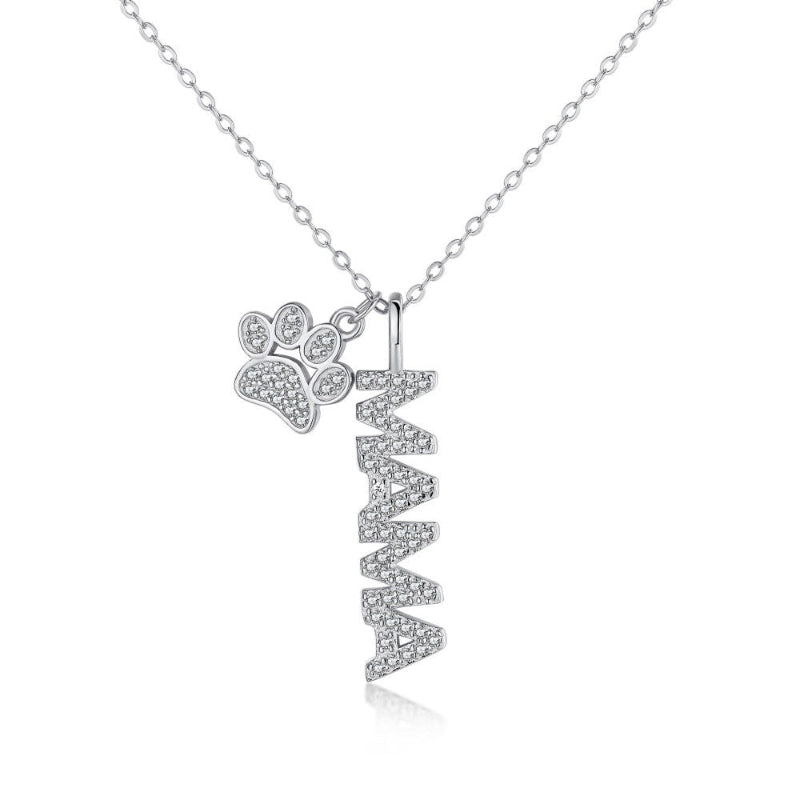 "Mama" Paw Print Silver Necklace

