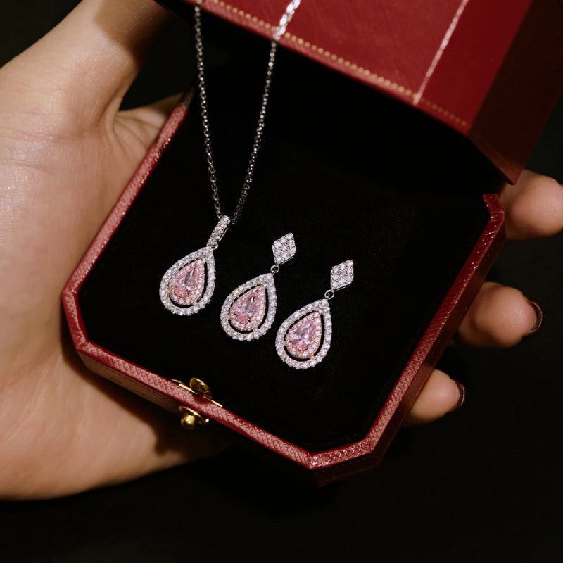 Delicate Pink Diamond Waterdrop Pendant