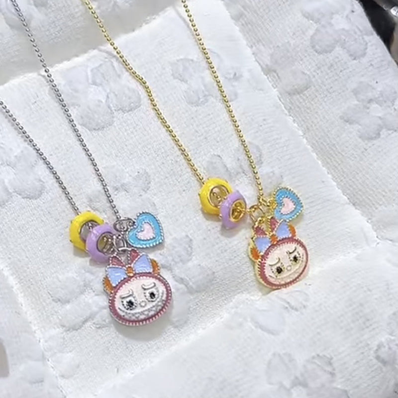 Labubu with Bow and Heart Charms Necklace

