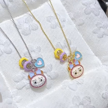 Labubu with Bow and Heart Charms Necklace

