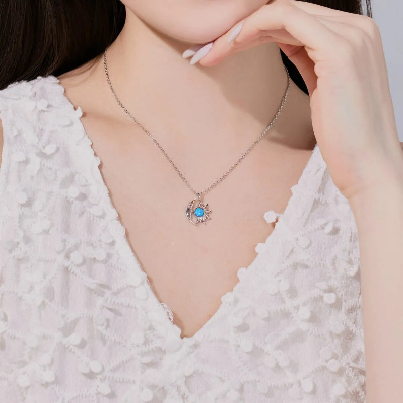 Gold Half Moon and Radiant Sun Opal Necklace

