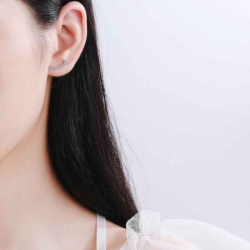 Sparkling Smile Curve Stud Earrings