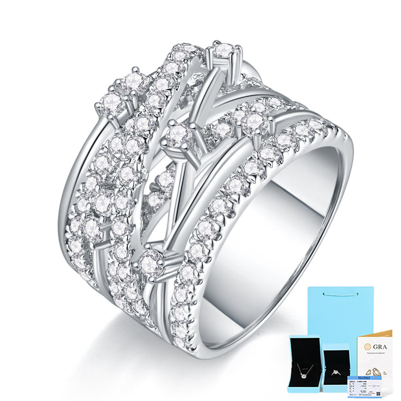 Wide Channel Set Moissanite Ring (with criss-cross elements)

