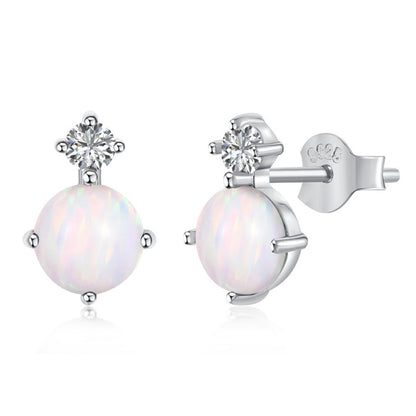 Round Opal Drop Stud Earrings

