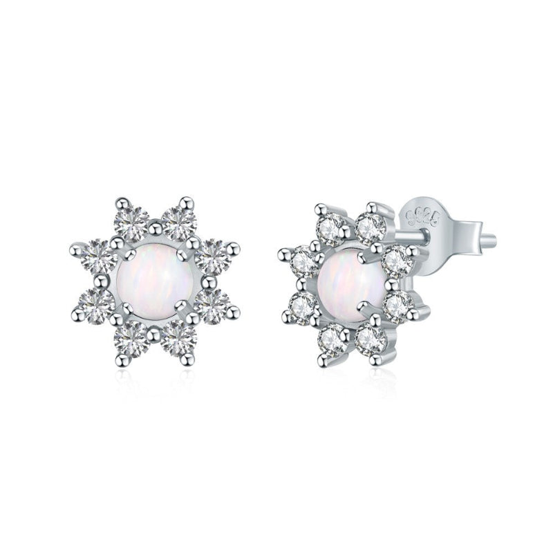 Sterling Silver Opal Ball Studs with CZ Top

