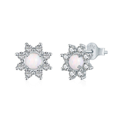 Sterling Silver Opal Ball Studs with CZ Top

