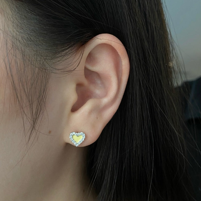 Gold Plated Heart Studs with Zircon Halo
