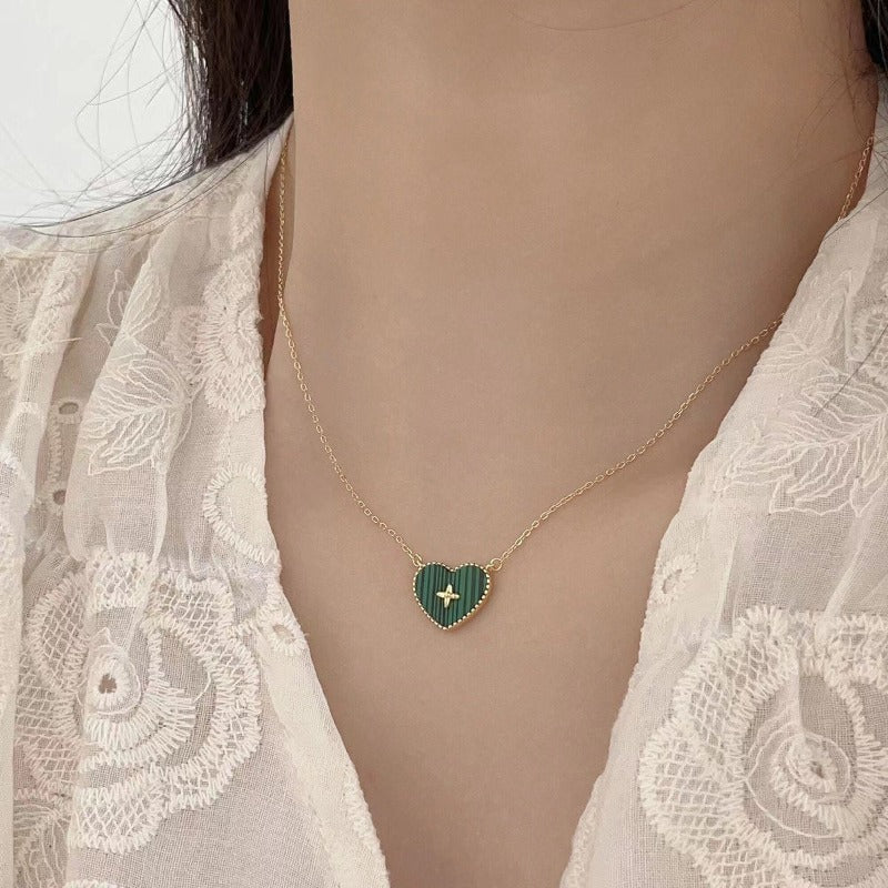 Malachite heart necklace silver 