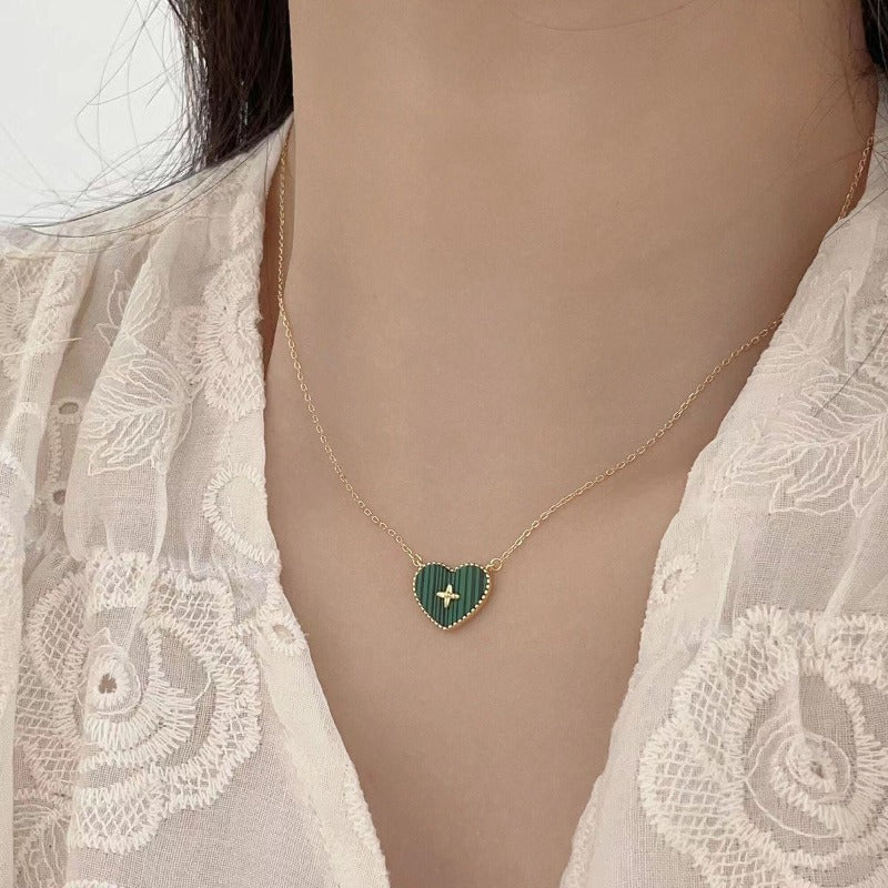 Malachite heart necklace silver