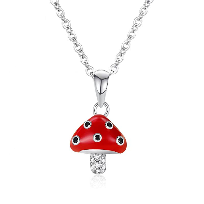 Necklace pendant mushroom | Enamel (Red)
