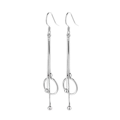 women`s Silver Circle Tassel Ear Hooks