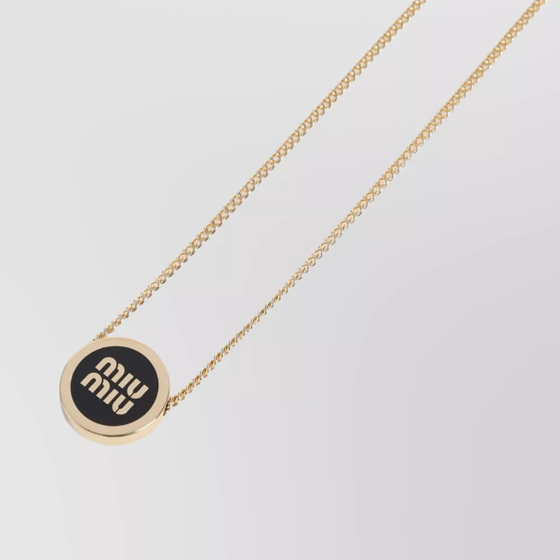 Miu Miu Gold Logo Enamel Necklace | White, Pink & Black
