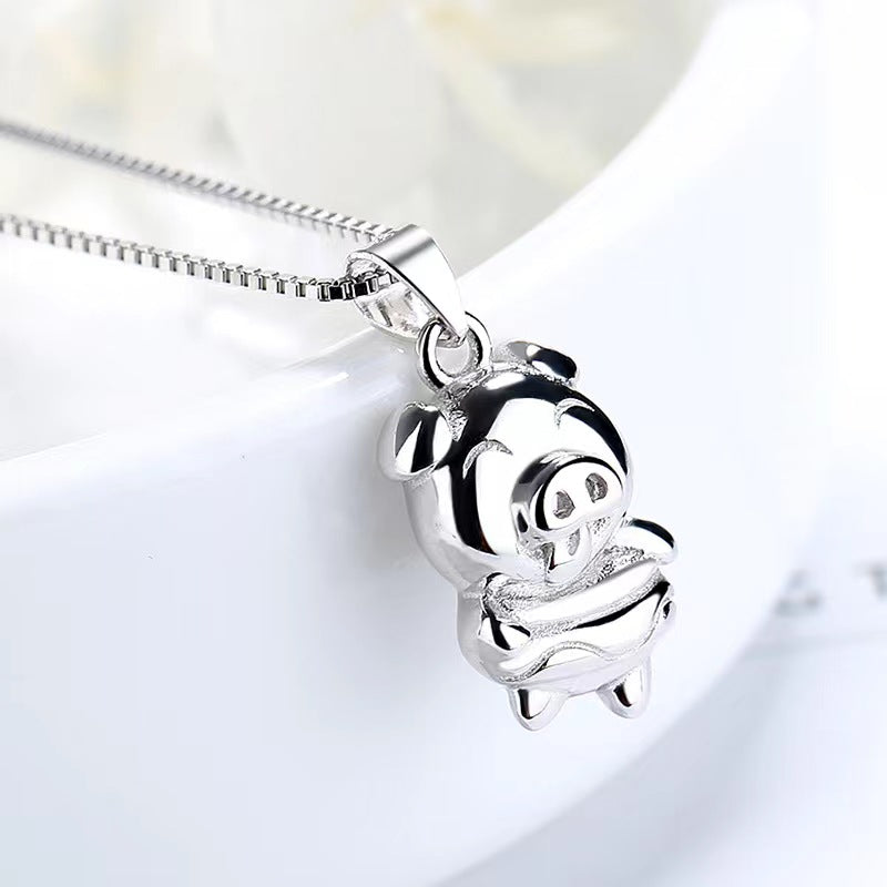 cute pig necklace silver