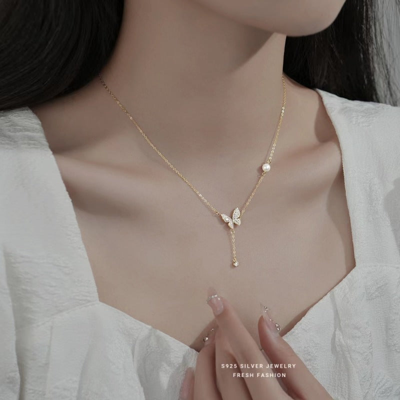 full diamond butterfly necklace for women