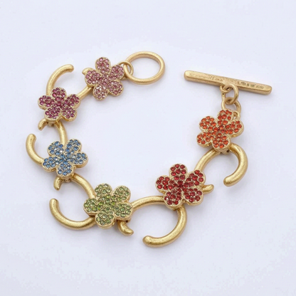 Oscar de la Renta OT Clasp Full Diamond Plum Blossom Bracelet | Gold Plated | 20cm
